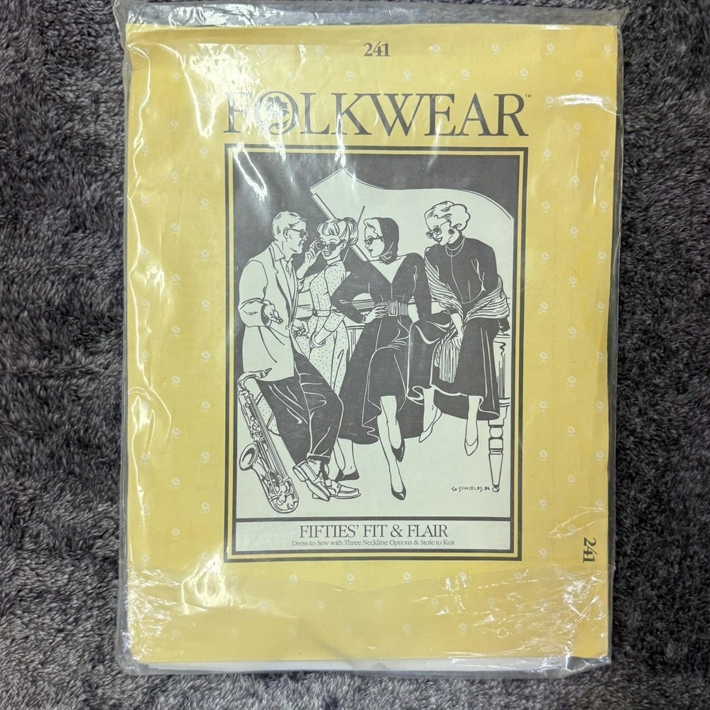 Folkwear  #241, Fifties Fit n Flair sewing pattern, dress n stole uncut vintage